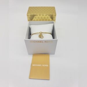 134- Michael Kors 2 Charms MK Logo And Heart Yellow Gold Brass Hook NWT